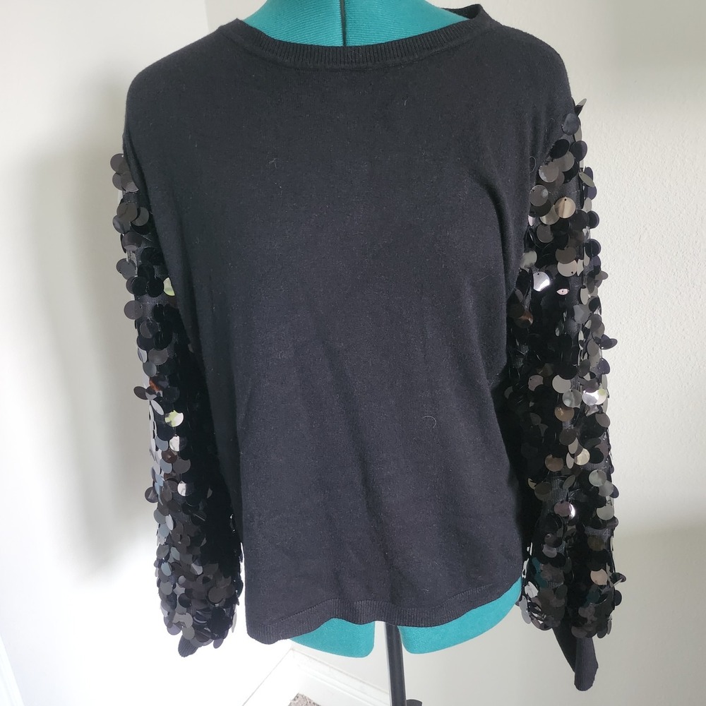 Siani Milano Soft Black Top Sequined Long Sleeves Size XL Party